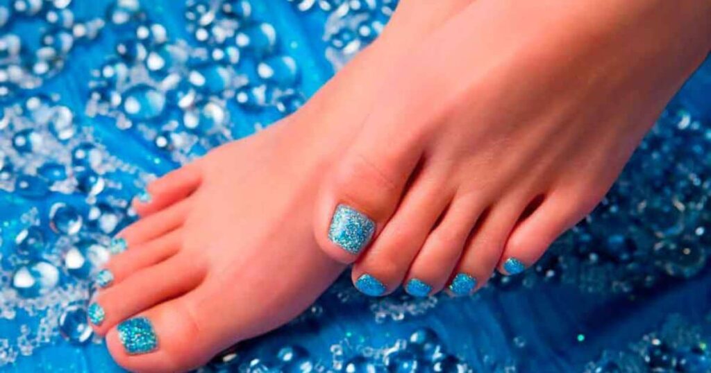 Blue Matte With Gold Glitter Toes