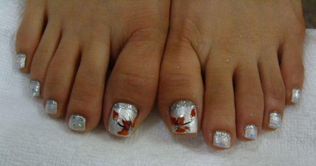 Silver Glitter Toe Nails